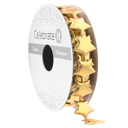 5/7" x 3yd. Gold Metallic Star Ribbon by Celebrate It® Classic